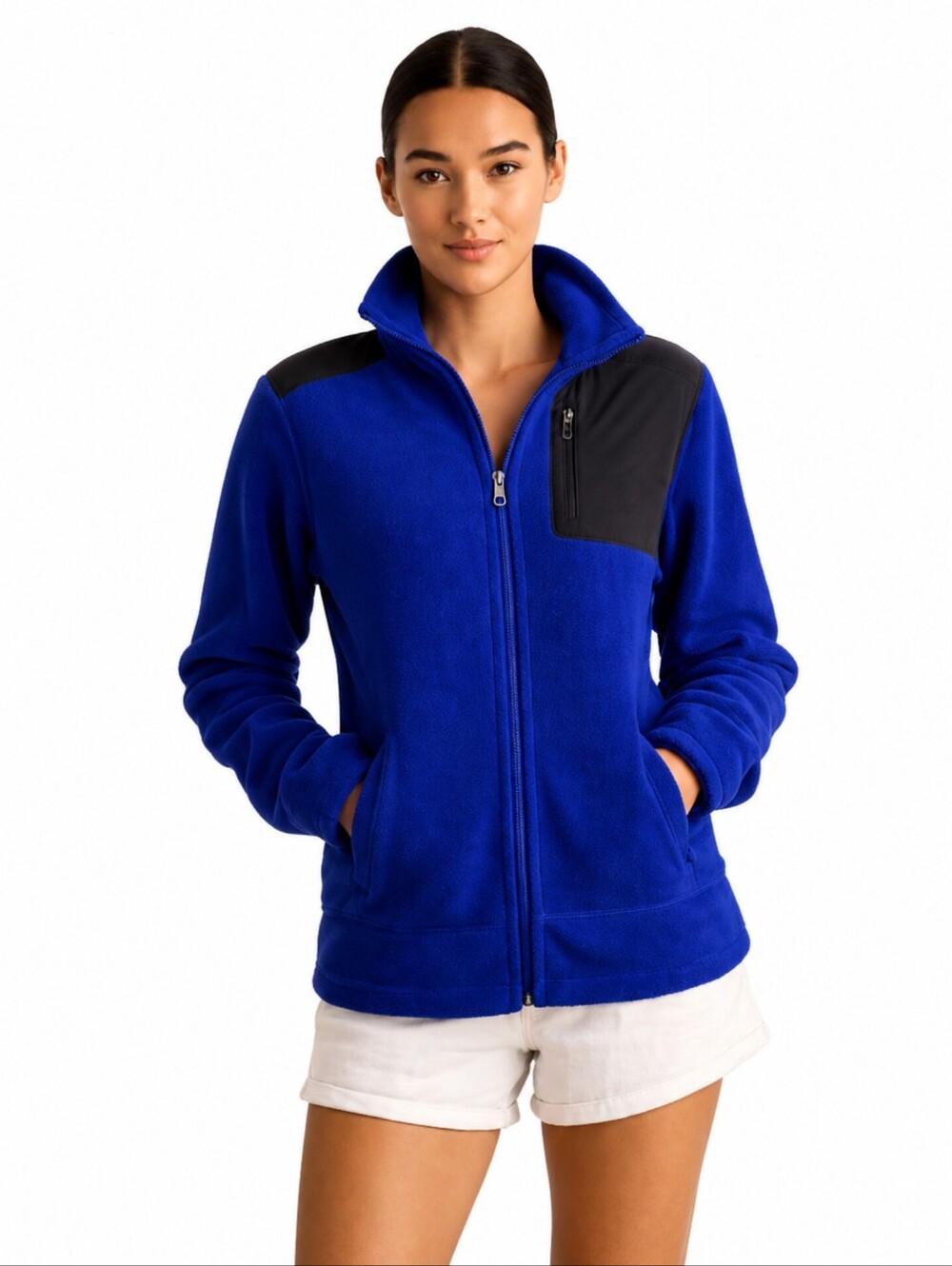 Lauren Ralph Lauren Active Blue & Black Full - Zip Sherpa Fleece Jacket